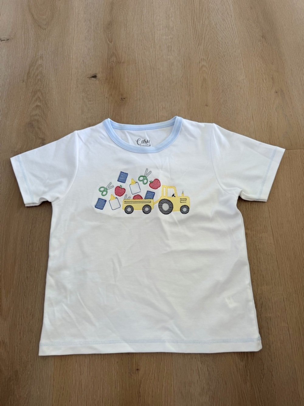 White Prima Tee with School Supply Tractor